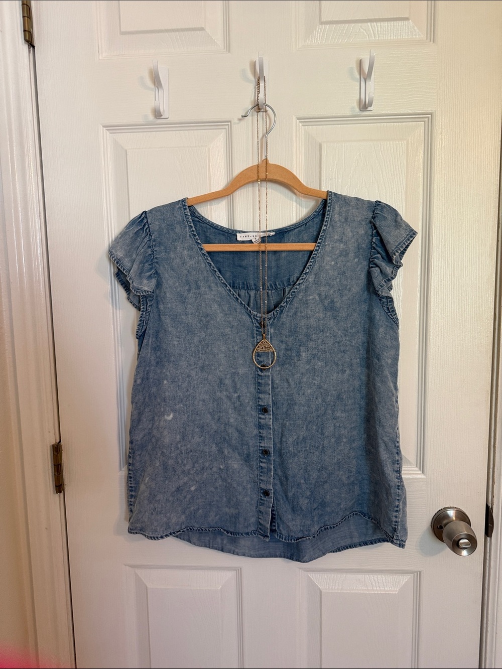 Jane and Delancey Western Boho Washed Denim Button-Front Top - Light Blue